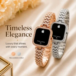 Luxury rose gold touch watch for women with crystal bracelet design, elegant digital display, and premium everyday style.