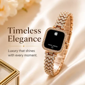 Luxury rose gold touch watch for women with crystal bracelet design, elegant digital display, and premium everyday style.